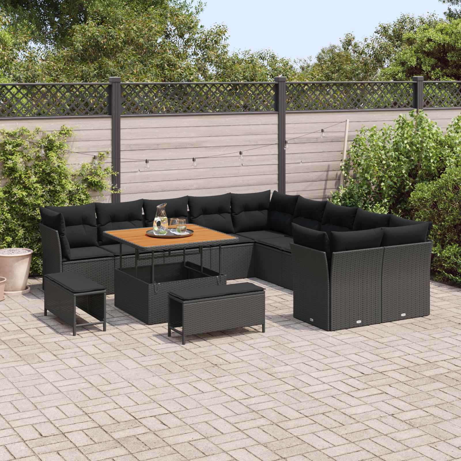 Gartensofa-set 13 pcs Schwarz Poly-Rattan
