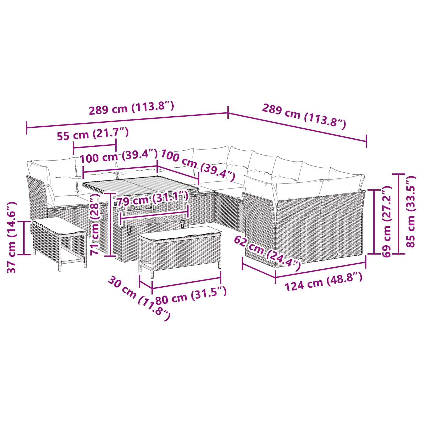 Gartensofa-set 13 pcs Schwarz Poly-Rattan