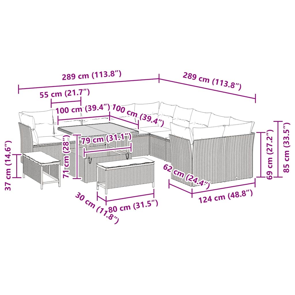 Gartensofa-set 13 pcs Grau Poly-Rattan