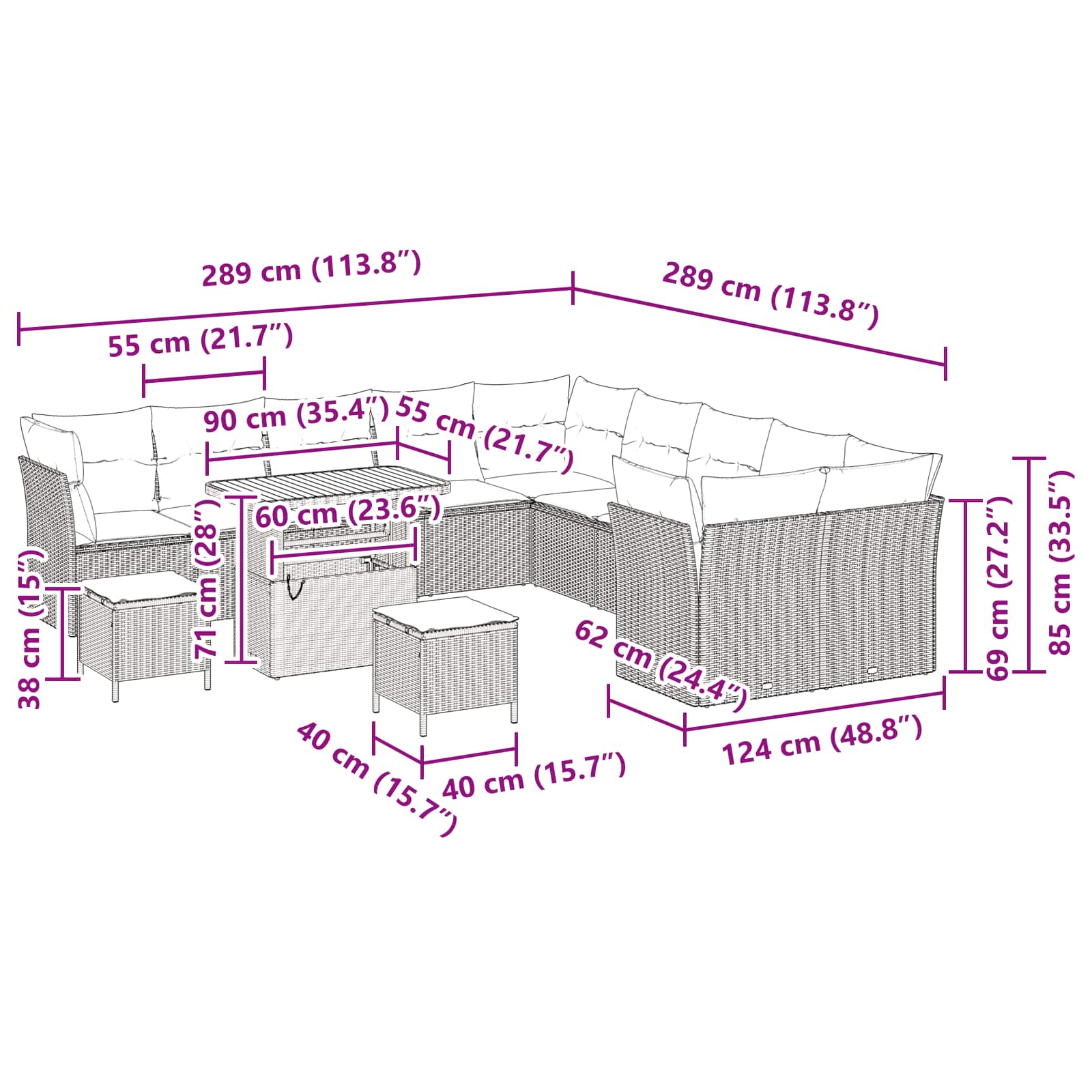 Gartensofa-set 13 pcs Schwarz Poly-Rattan