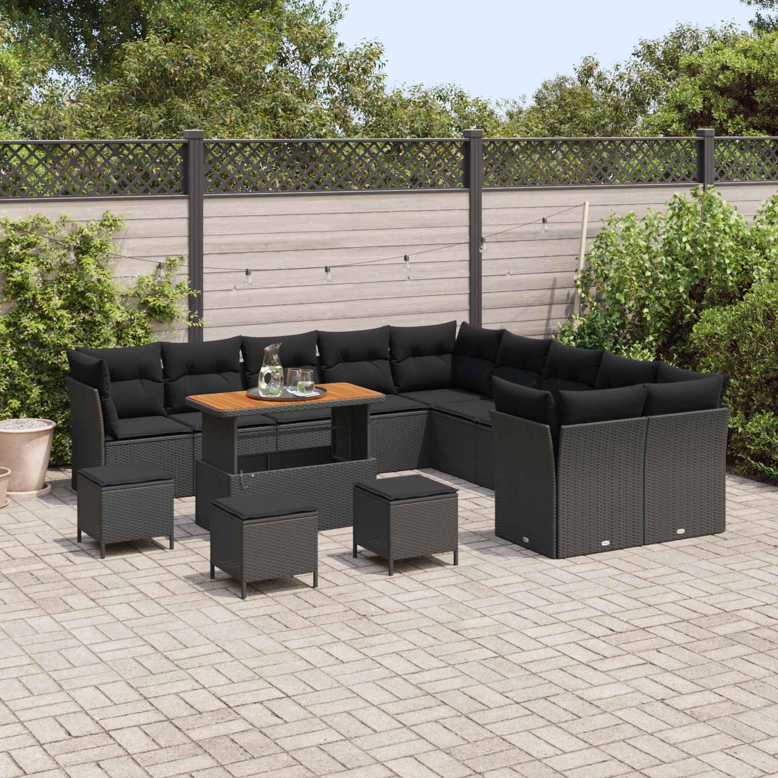 Gartensofa-set 14 pcs Schwarz Poly-Rattan