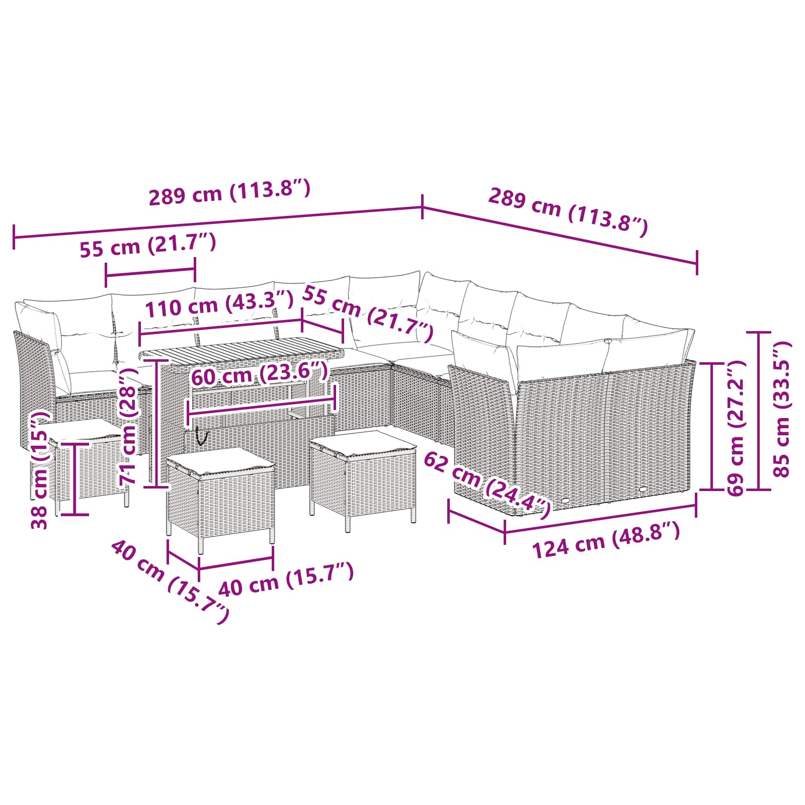 Gartensofa-set 14 pcs Schwarz Poly-Rattan