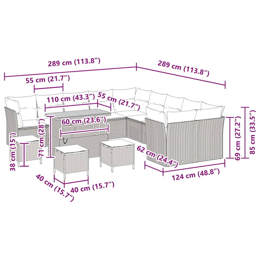 Gartensofa-set 14 pcs Schwarz Poly-Rattan