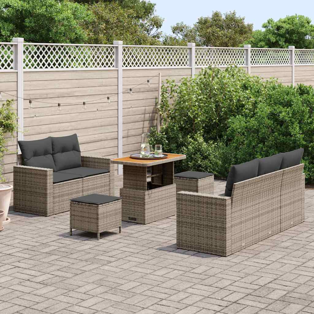 Gartensofa-set mit Kissen 8 pcs Grau Poly-Rattan