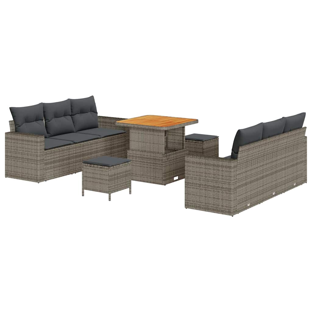 Garten-Sofa-Set 9 pcs Grau Poly-Rattan