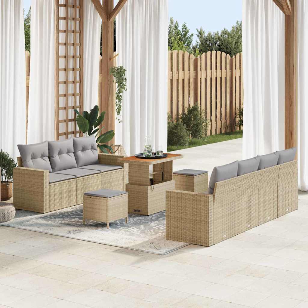 Garten-Sofa-Set 10 pcs Beige Poly-Rattan