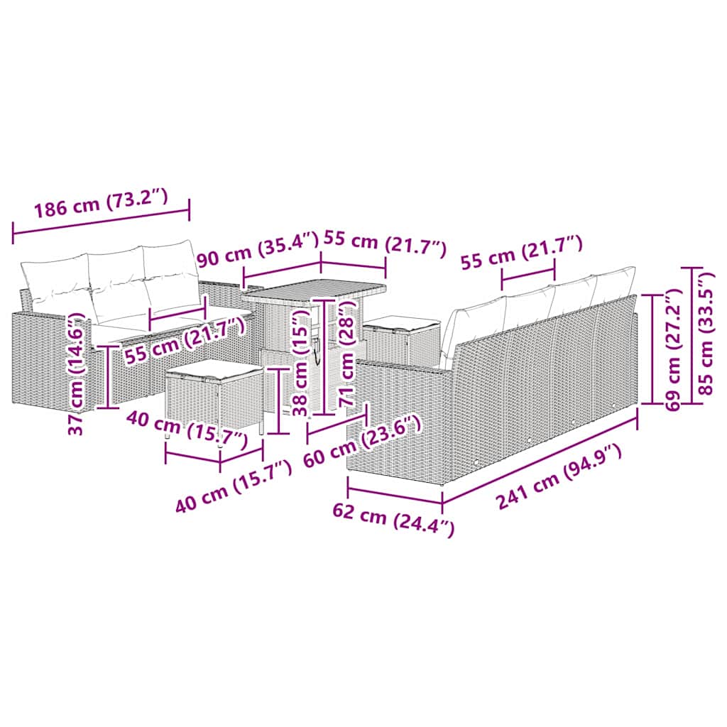 Garten-Sofa-Set 10 pcs Beige Poly-Rattan