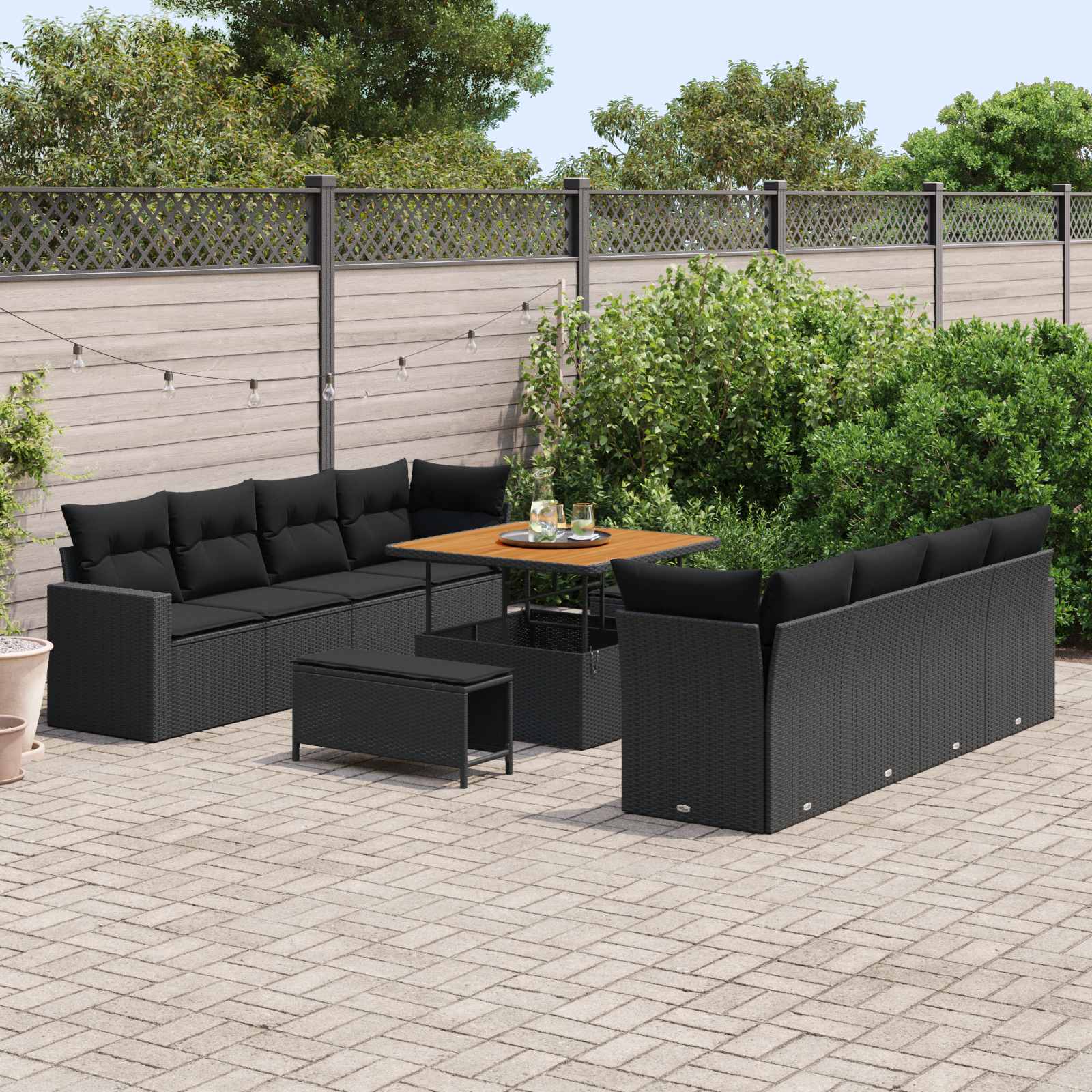 Gartensofa-set 11 pcs Schwarz Poly-Rattan