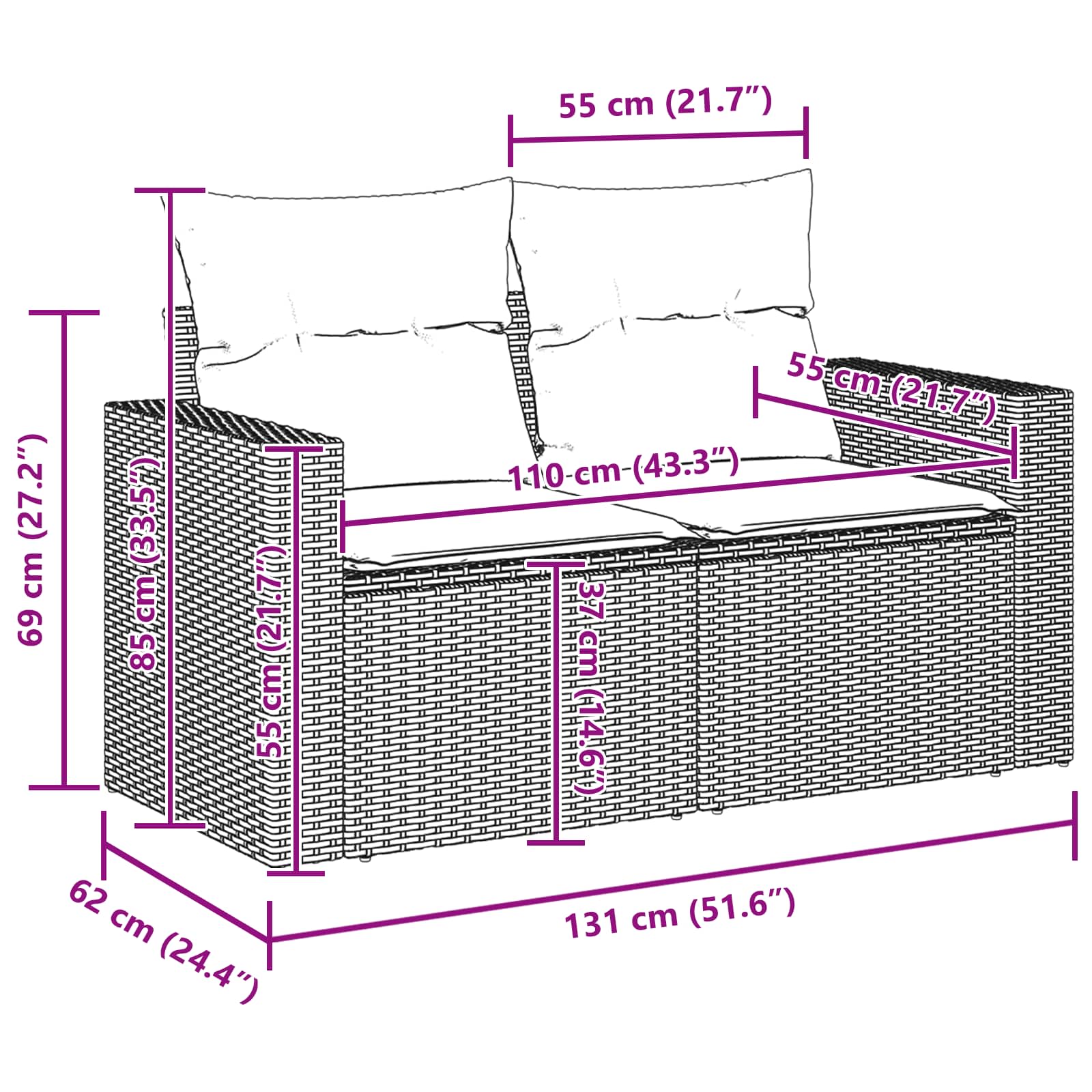 Gartensofa-set 11 pcs Schwarz Poly-Rattan