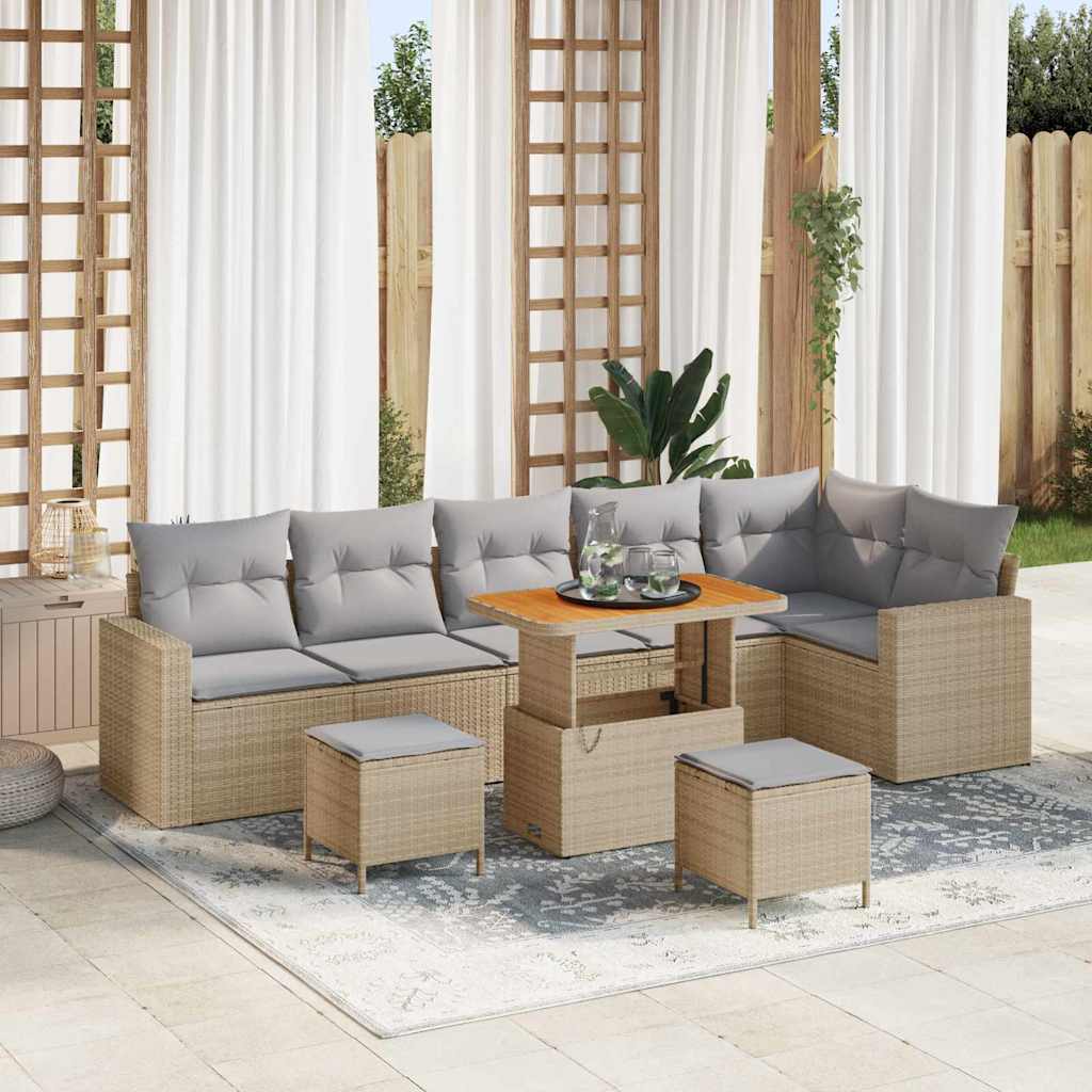 Gartensofa-set 9 pcs Beige Poly-Rattan