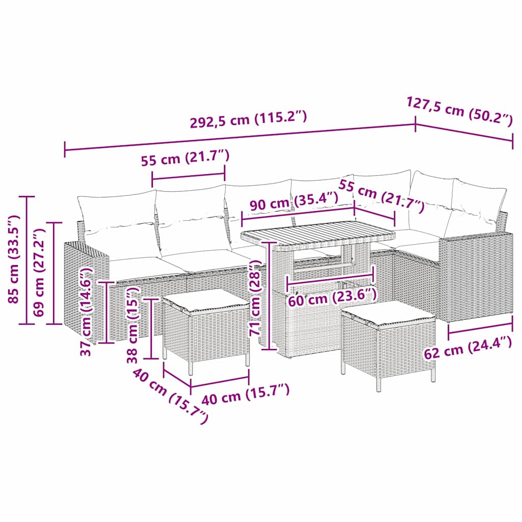 Gartensofa-set 9 pcs Beige Poly-Rattan