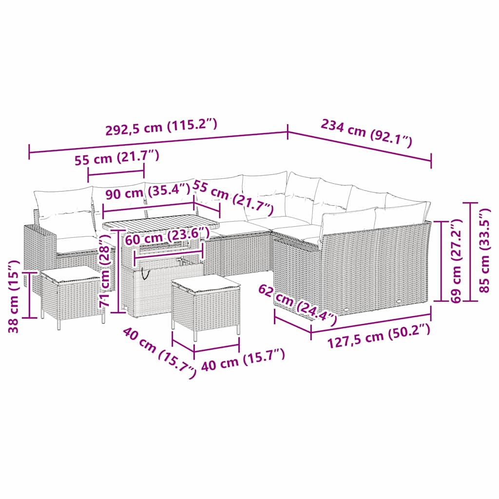 Gartensofa-set 12 pcs Grau Poly-Rattan