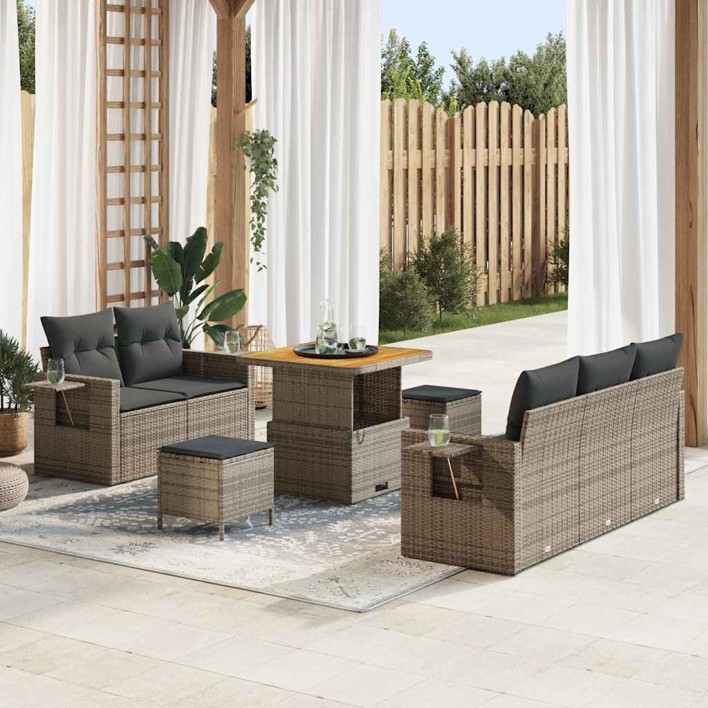 Gartensofa-set mit Kissen 8 pcs Grau Poly-Rattan