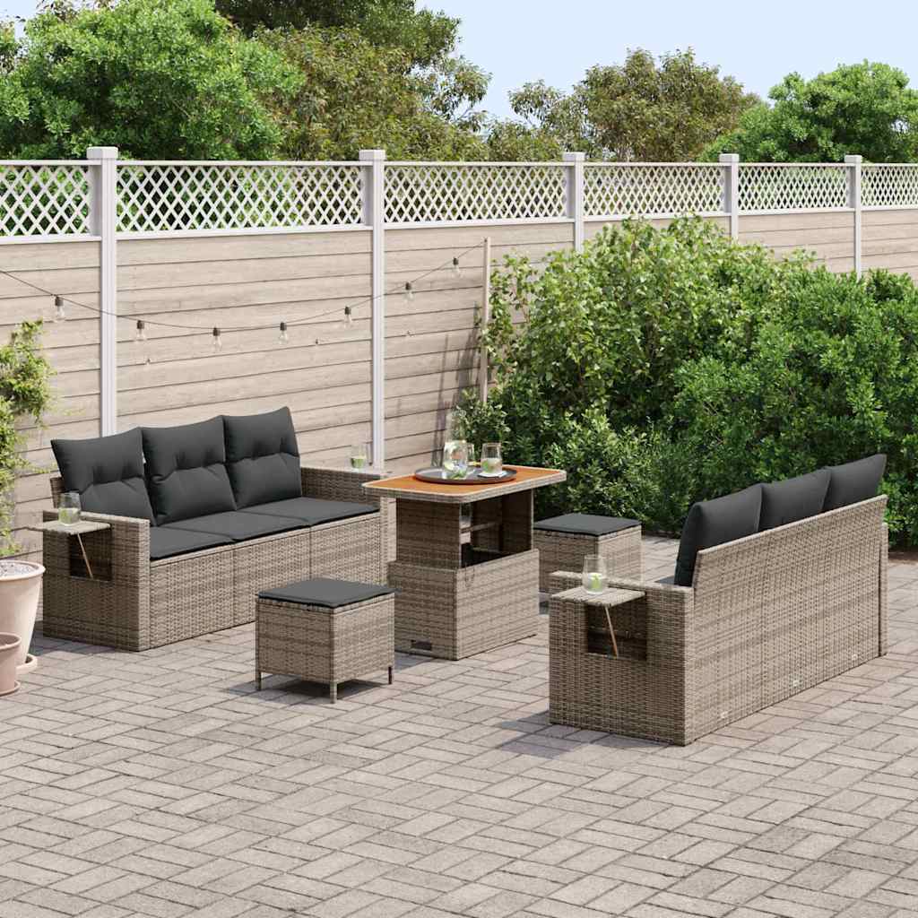 Gartensofa-set mit Kissen 9 pcs Grau Poly-Rattan