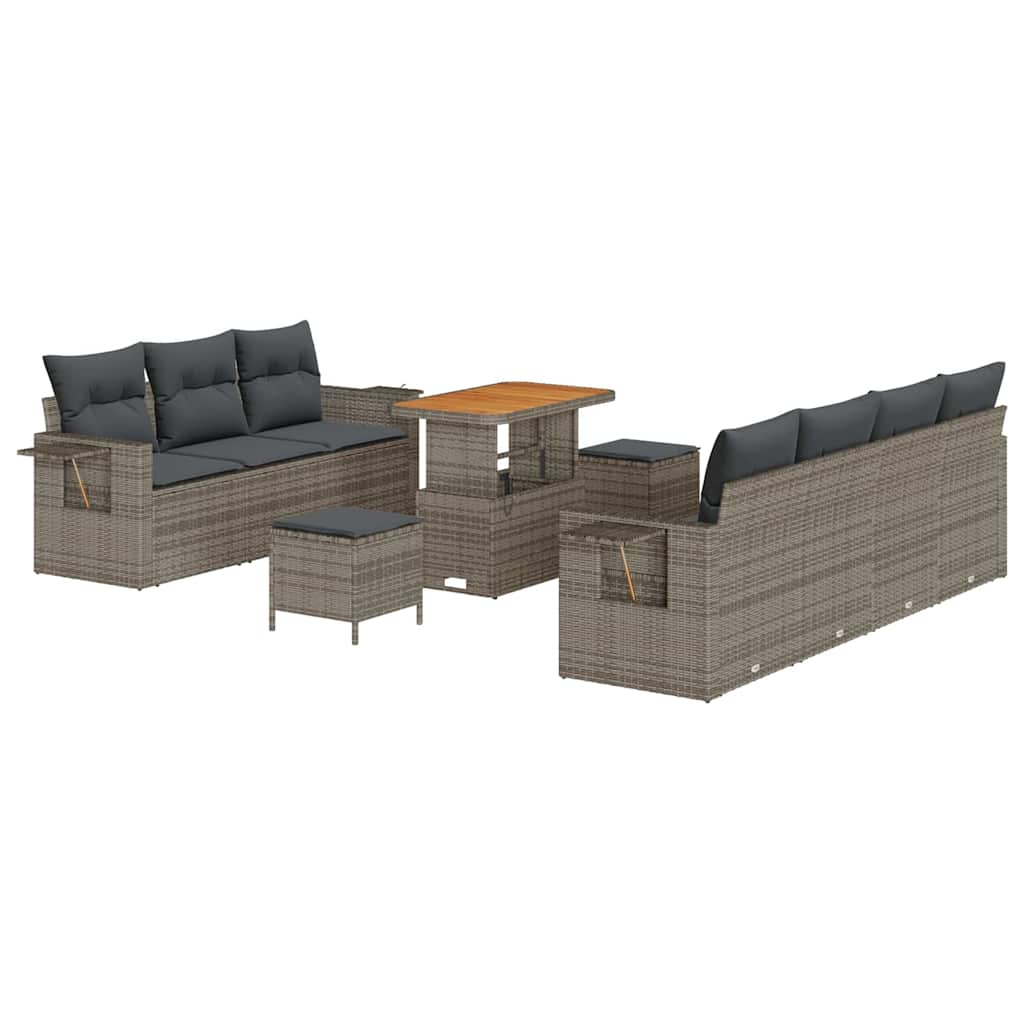 Garten-Sofa-Set 10 pcs Grau Poly-Rattan