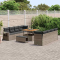 Garten-Sofa-Set mit Speicher 11 pcs Grau Poly Rattan