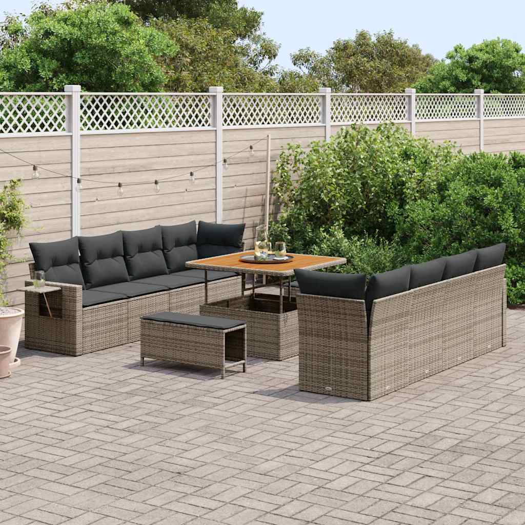 Garten-Sofa-Set mit Speicher 11 pcs Grau Poly Rattan