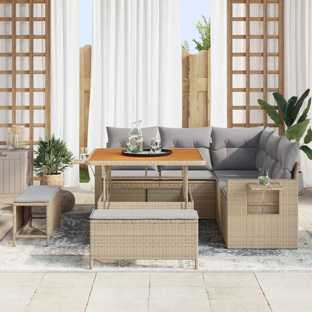 Gartensofa-set mit Kissen 8 pcs Beige Poly-Rattan