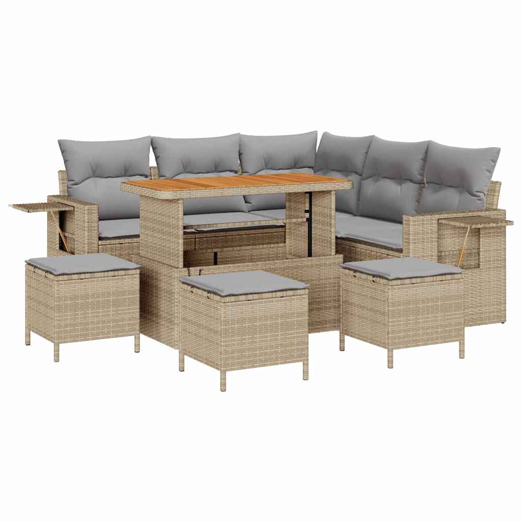 Gartensofa-set mit Kissen 9 pcs Beige Poly-Rattan