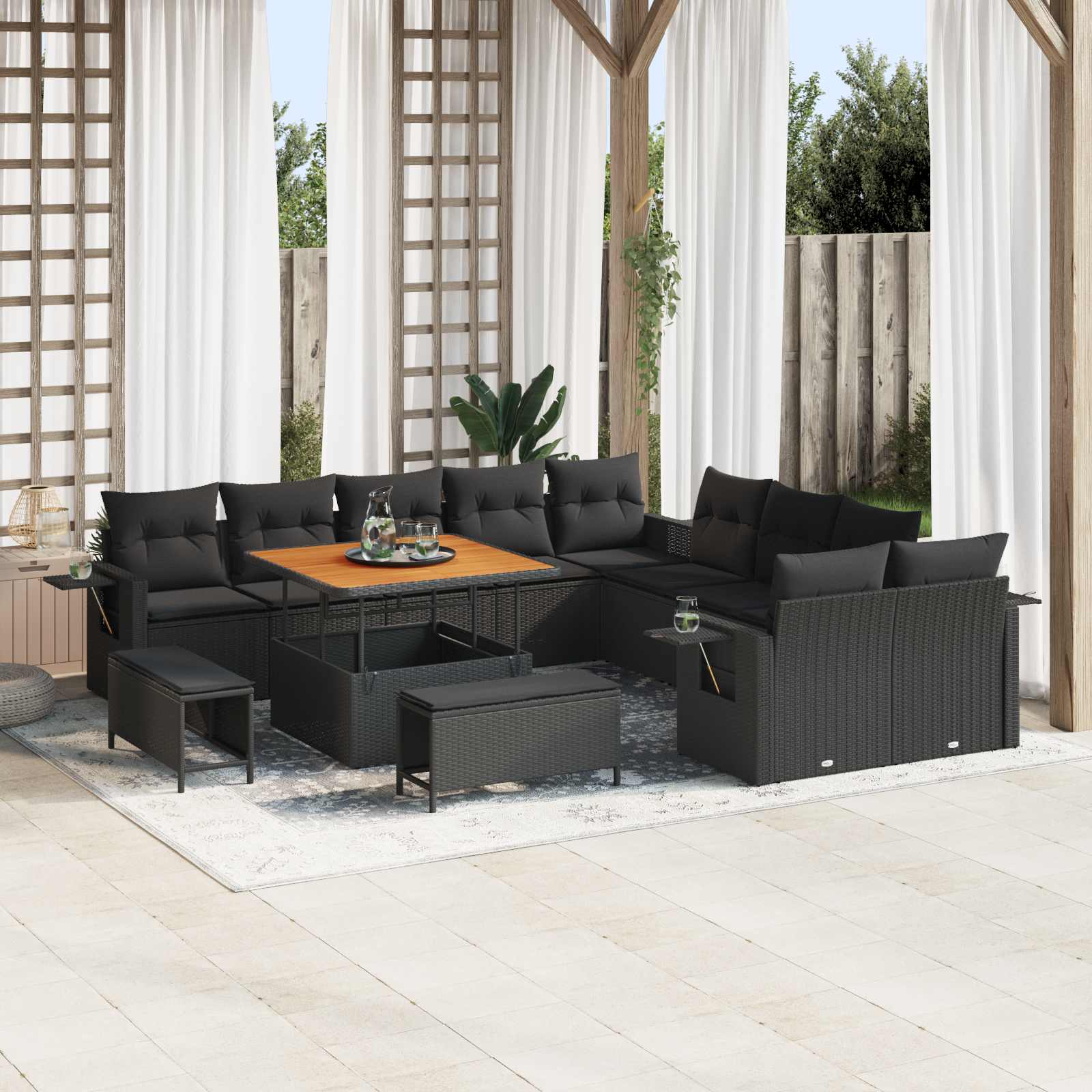 Gartensofa-set 13 pcs Schwarz Poly-Rattan