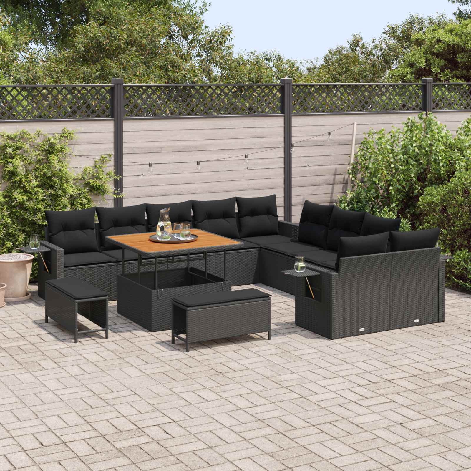 Gartensofa-set 13 pcs Schwarz Poly-Rattan