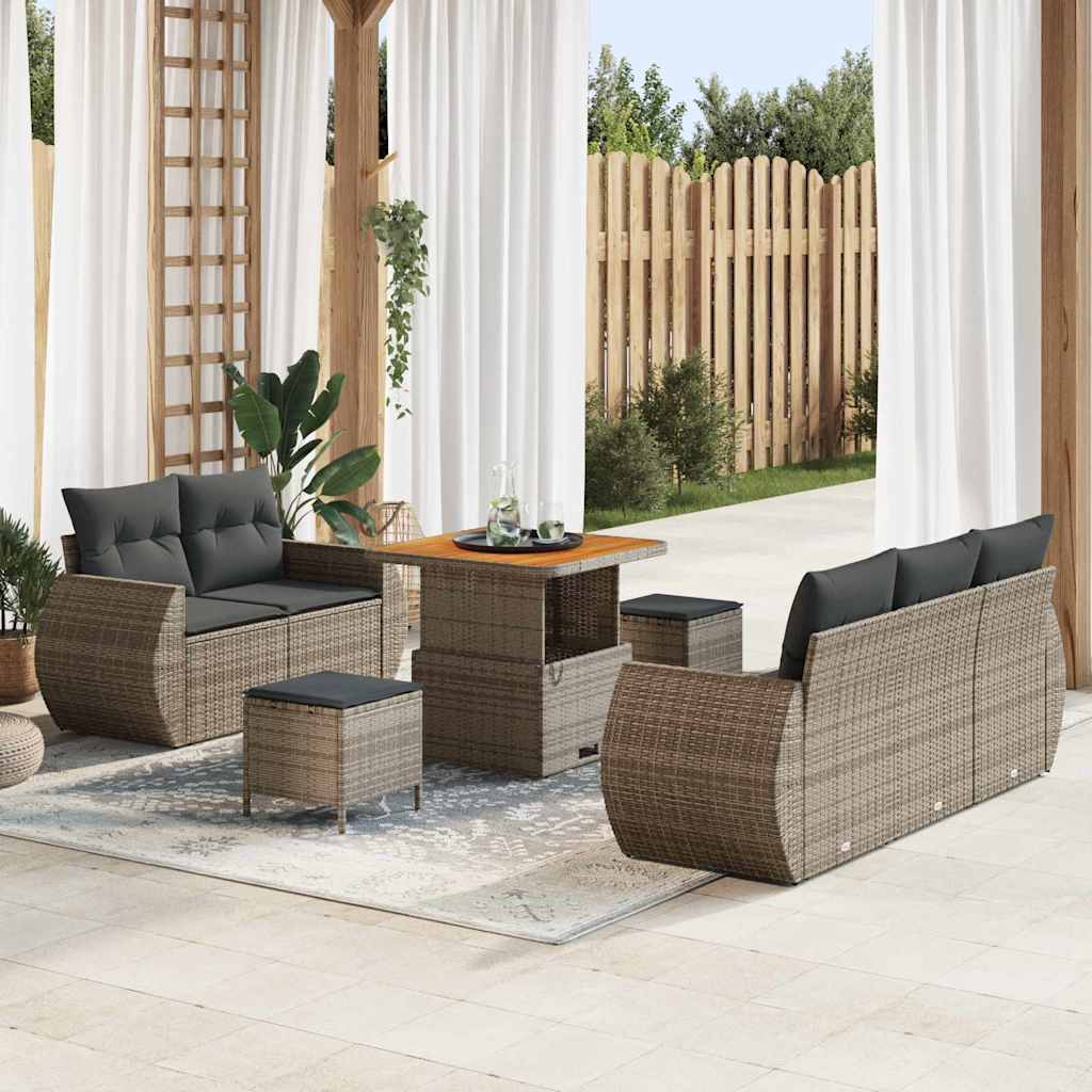 Gartensofa-set 8 pcs Grau Poly-Rattan