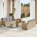 Gartensofa-set mit Kissen mit Speicher 9 pcs Beige Poly-Rattan