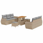 Gartensofa-set mit Kissen mit Speicher 9 pcs Beige Poly-Rattan