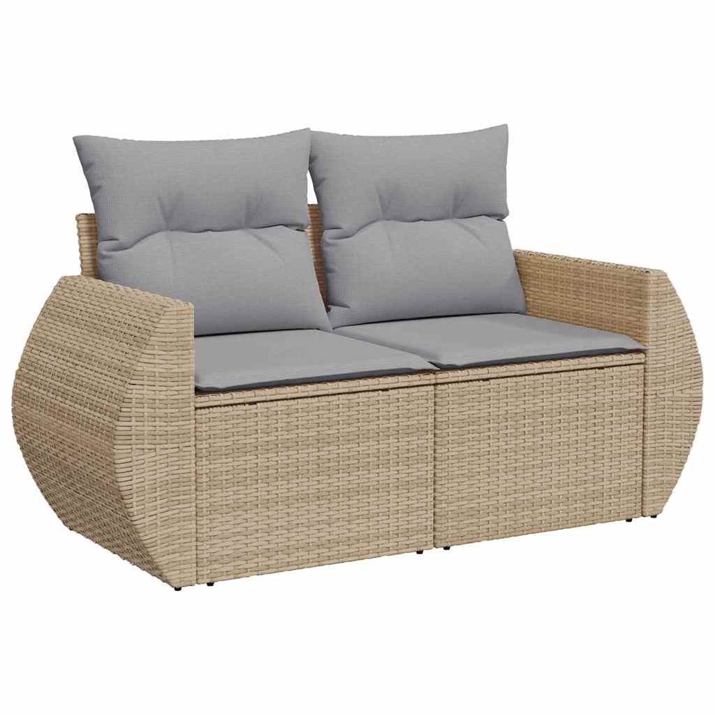 Gartensofa-set mit Kissen mit Speicher 9 pcs Beige Poly-Rattan