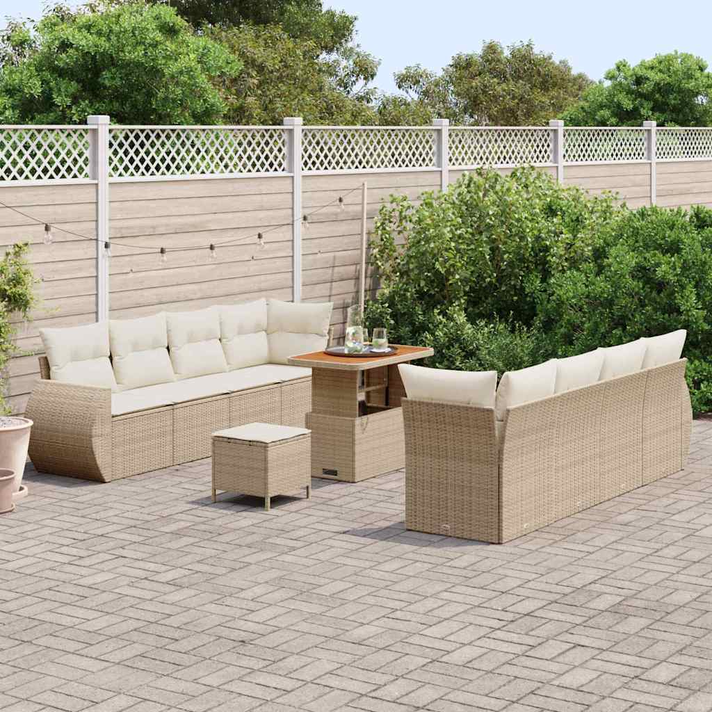 Gartensofa-set mit Kissen mit Speicher 11 pcs Beige Poly-Rattan