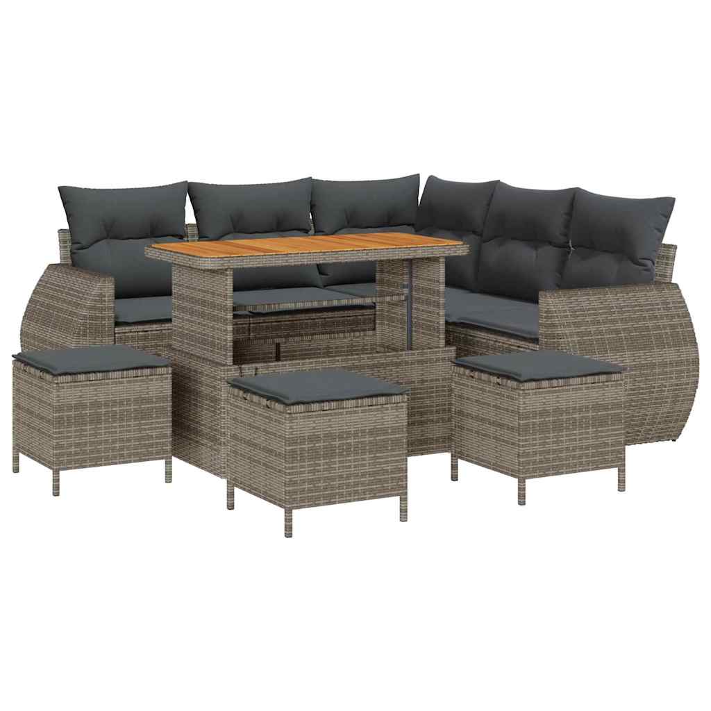 Gartensofa-set 9 pcs Grau Poly-Rattan