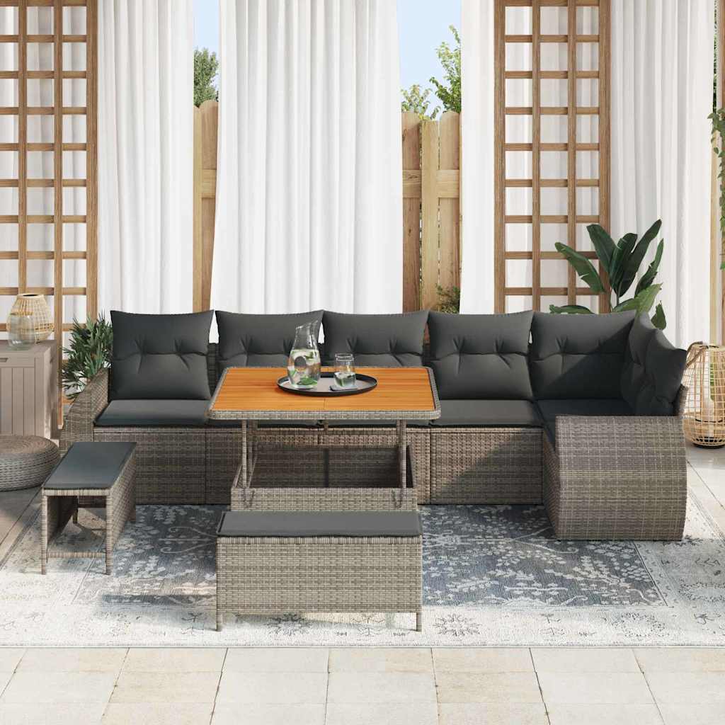 Gartensofa-set 9 pcs Grau Poly-Rattan