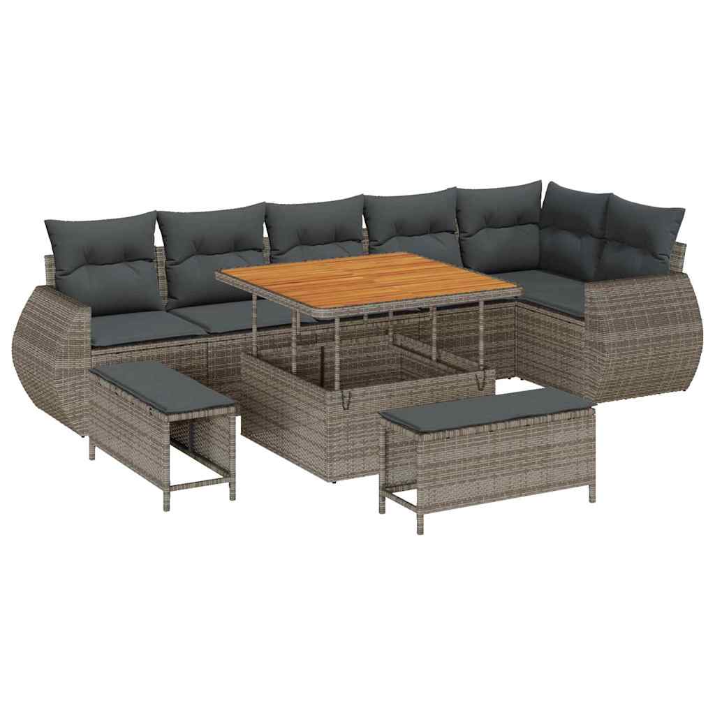 Gartensofa-set 9 pcs Grau Poly-Rattan