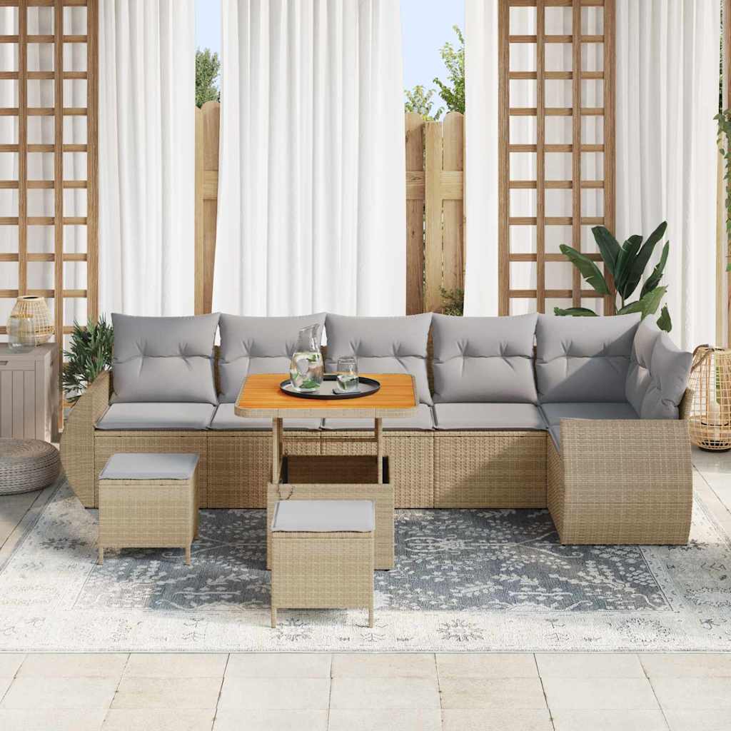 Gartensofa-set 9 pcs Beige Poly-Rattan