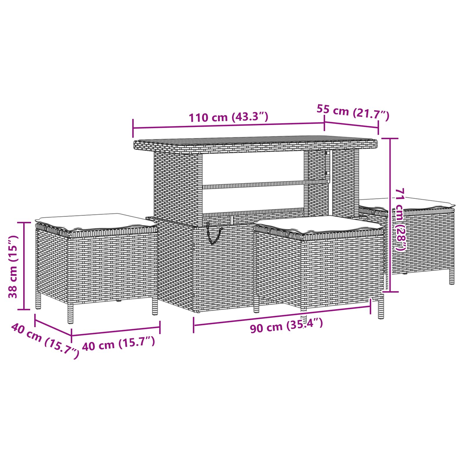 Gartensofa-set 10 pcs Schwarz Poly-Rattan