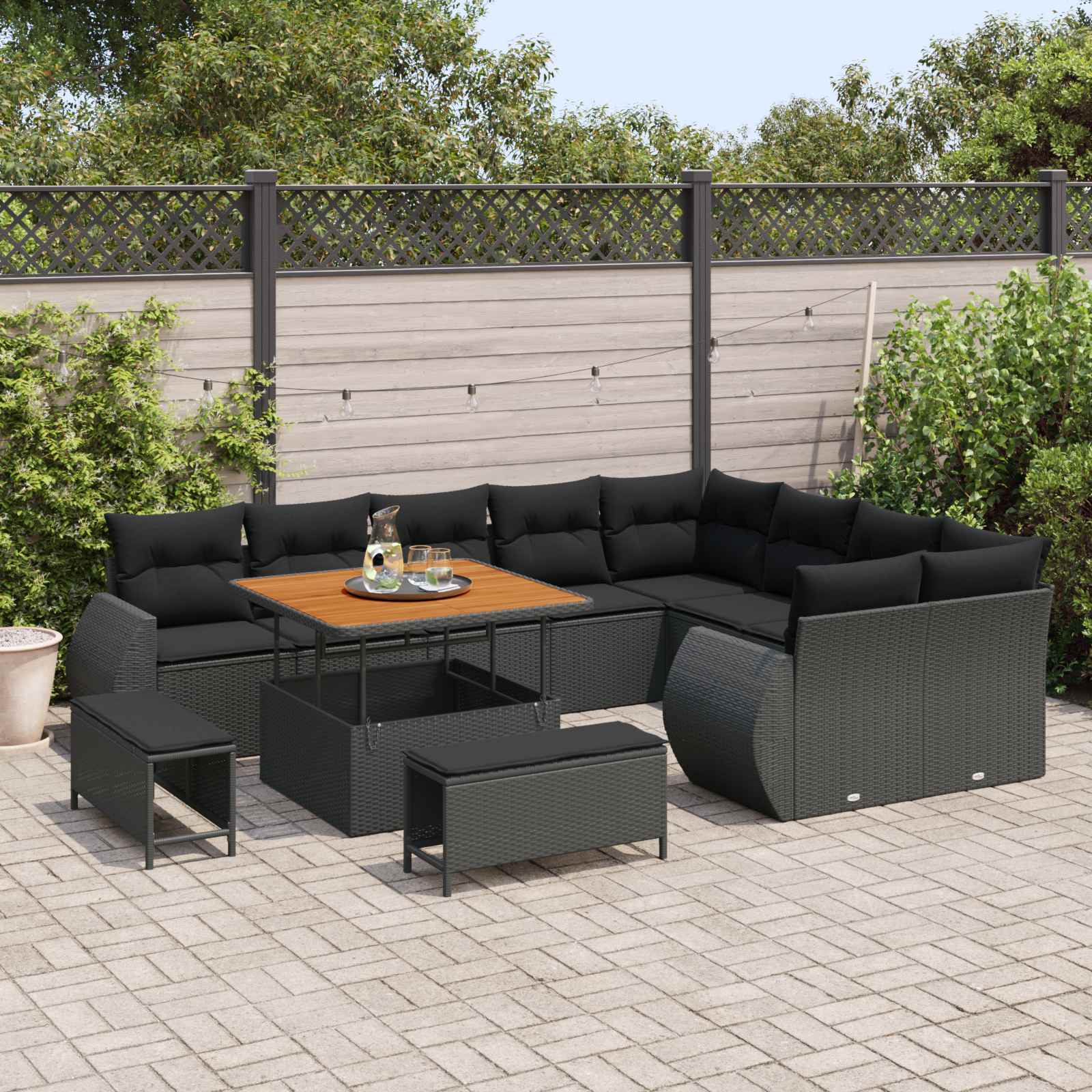 Gartensofa-set 12 pcs Schwarz Poly-Rattan