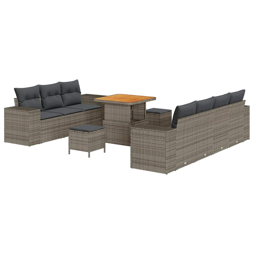 Garten-Sofa-Set 10 pcs Grau Poly-Rattan