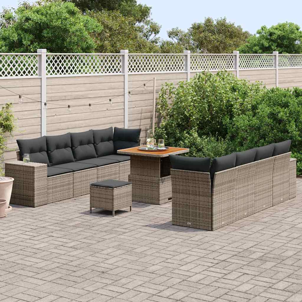 Gartensofa-set mit Kissen 11 pcs Grau Poly-Rattan