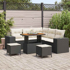 Gartensofa-set mit Kissen 8 pcs Schwarz Poly-Rattan