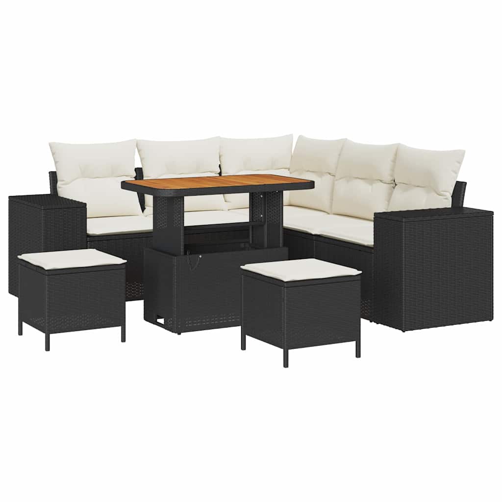 Gartensofa-set mit Kissen 8 pcs Schwarz Poly-Rattan