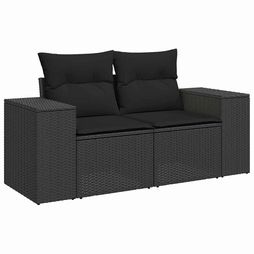 Gartensofa-set mit Kissen 9 pcs Schwarz Poly-Rattan