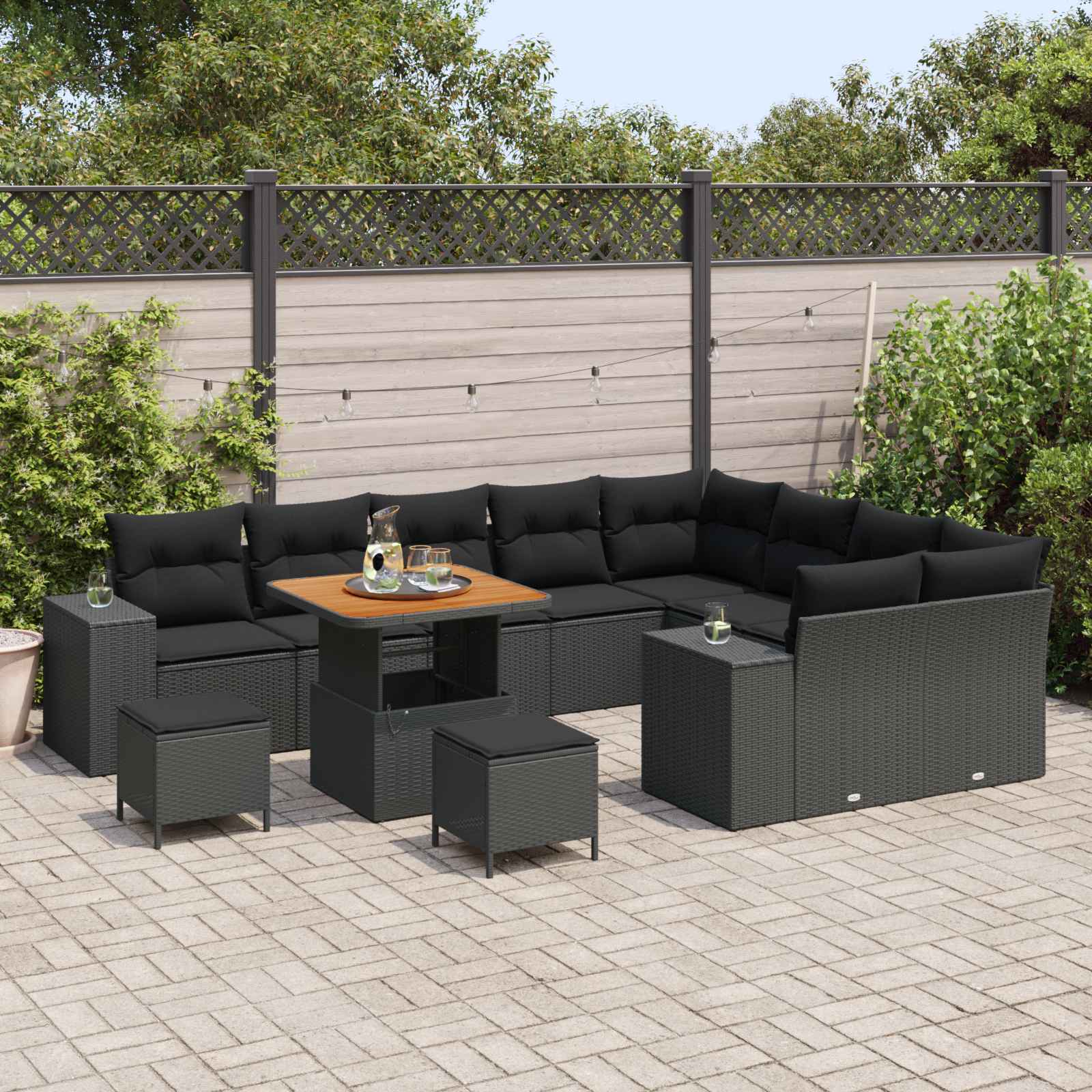Gartensofa-set mit Kissen 12 pcs Schwarz Poly-Rattan