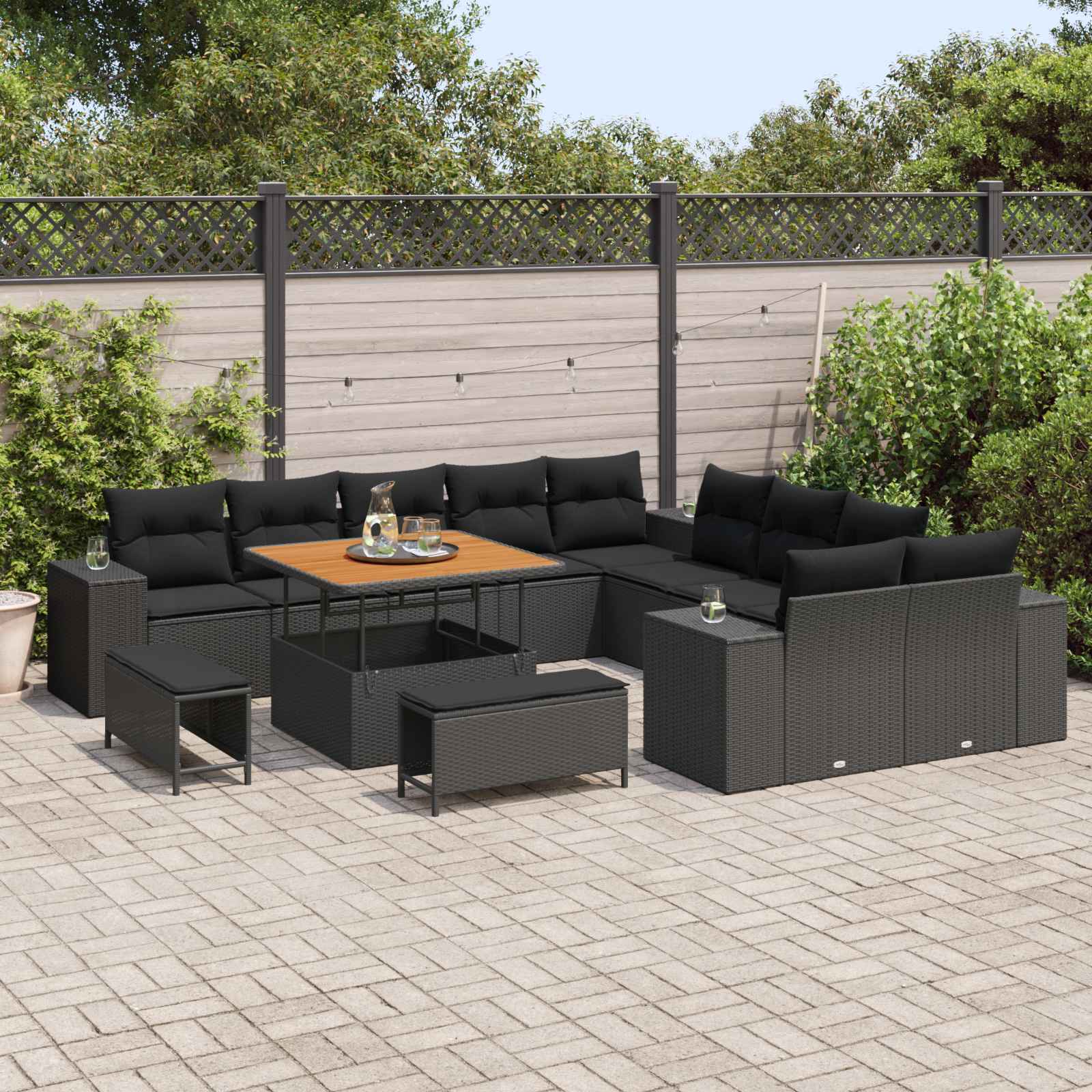 Gartensofa-set mit Kissen 13 pcs Schwarz Poly-Rattan