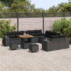 Gartensofa-set mit Kissen 13 pcs Schwarz Poly-Rattan