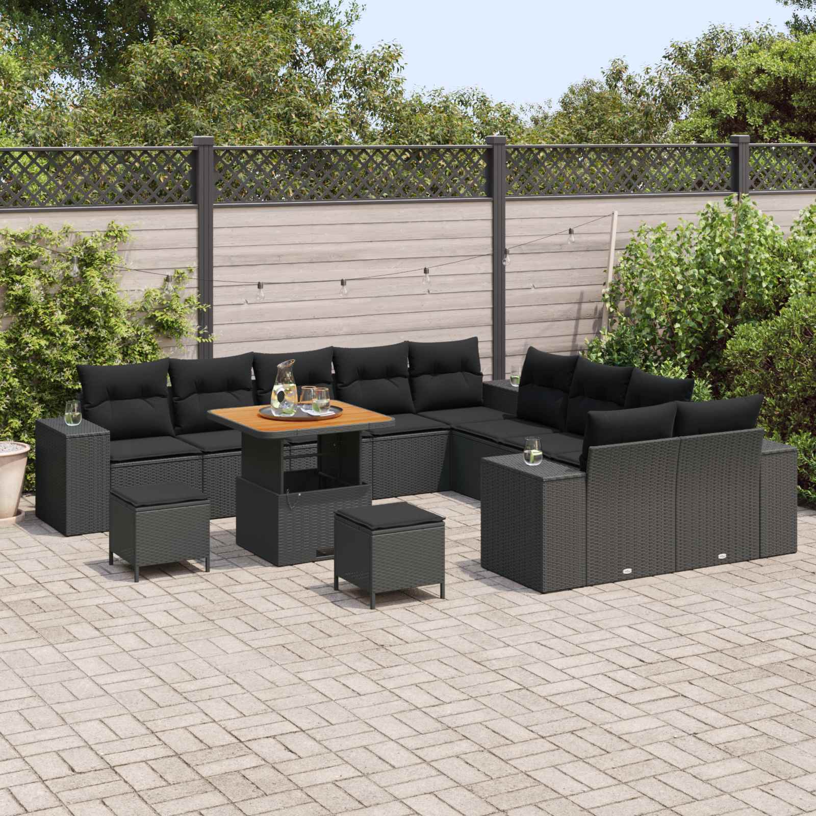 Gartensofa-set mit Kissen 13 pcs Schwarz Poly-Rattan