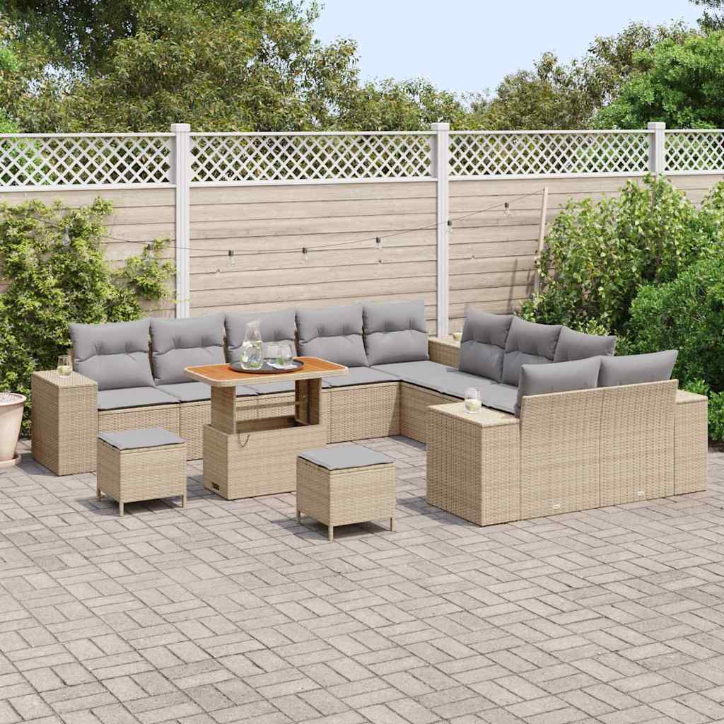 Gartensofa-set mit Kissen 13 pcs Beige Poly-Rattan