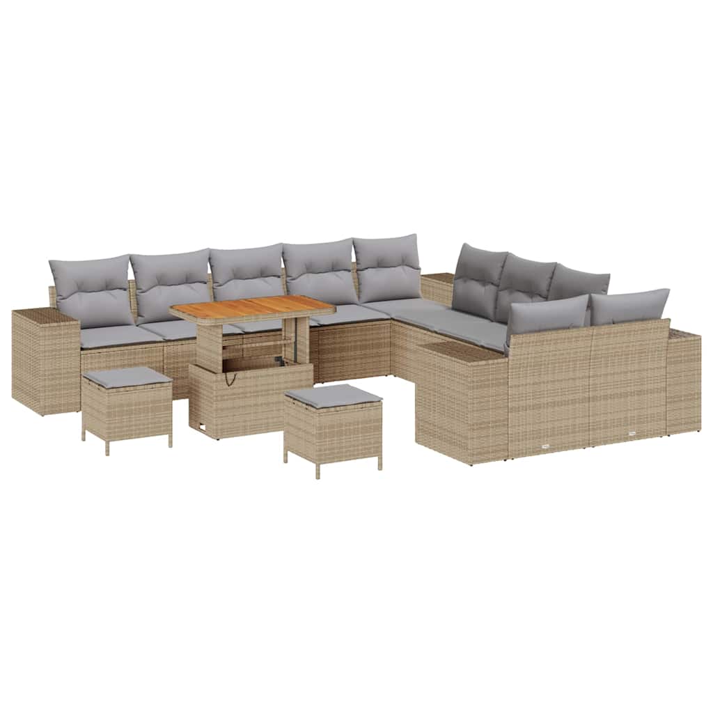 Gartensofa-set mit Kissen 13 pcs Beige Poly-Rattan