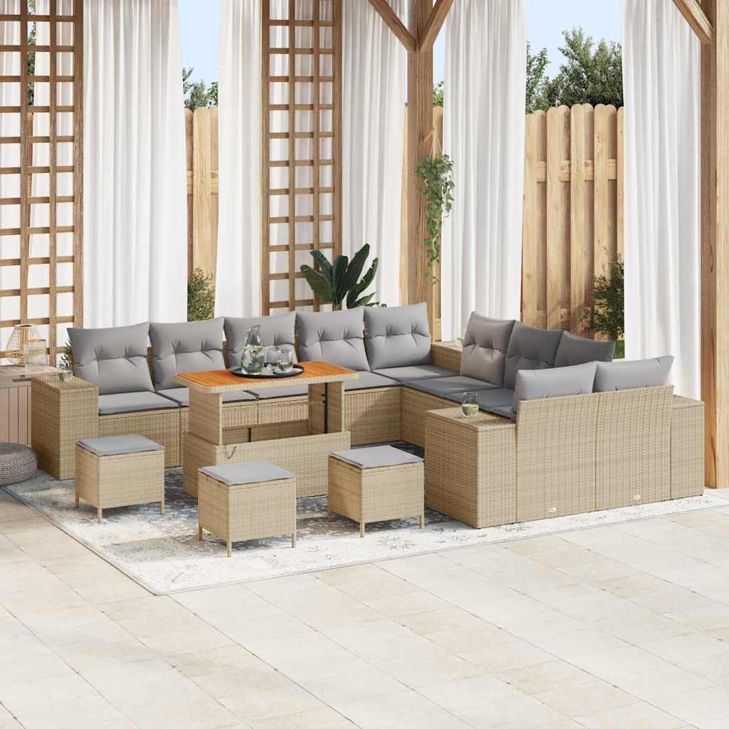 Gartensofa-set mit Kissen 14 pcs Beige Poly-Rattan