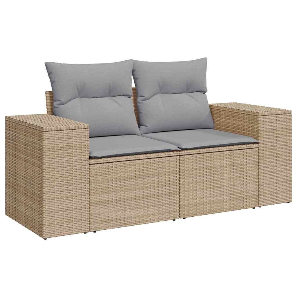 Gartensofa-set mit Kissen 14 pcs Beige Poly-Rattan