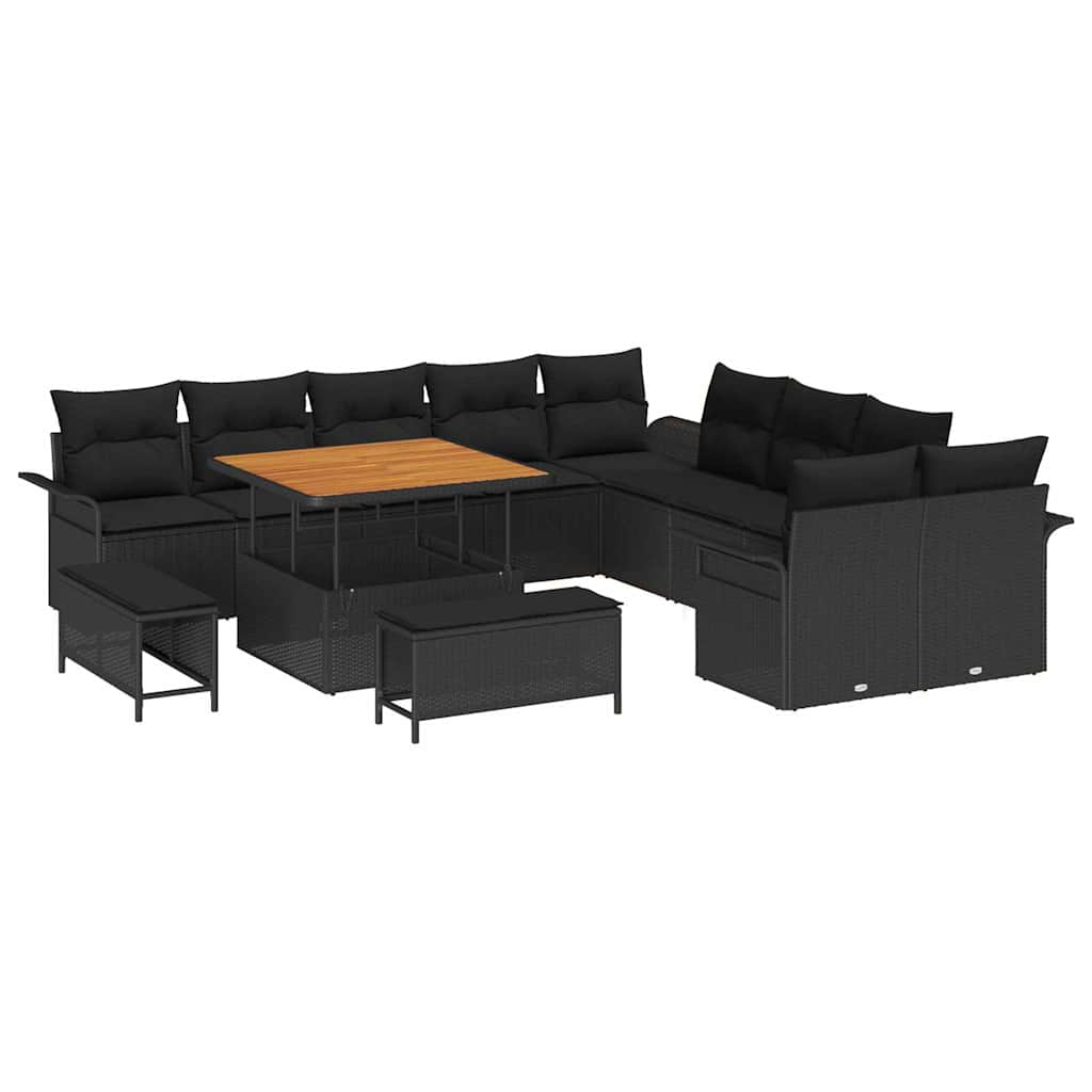 Gartensofa-set mit Kissen 13 pcs Schwarz Poly-Rattan